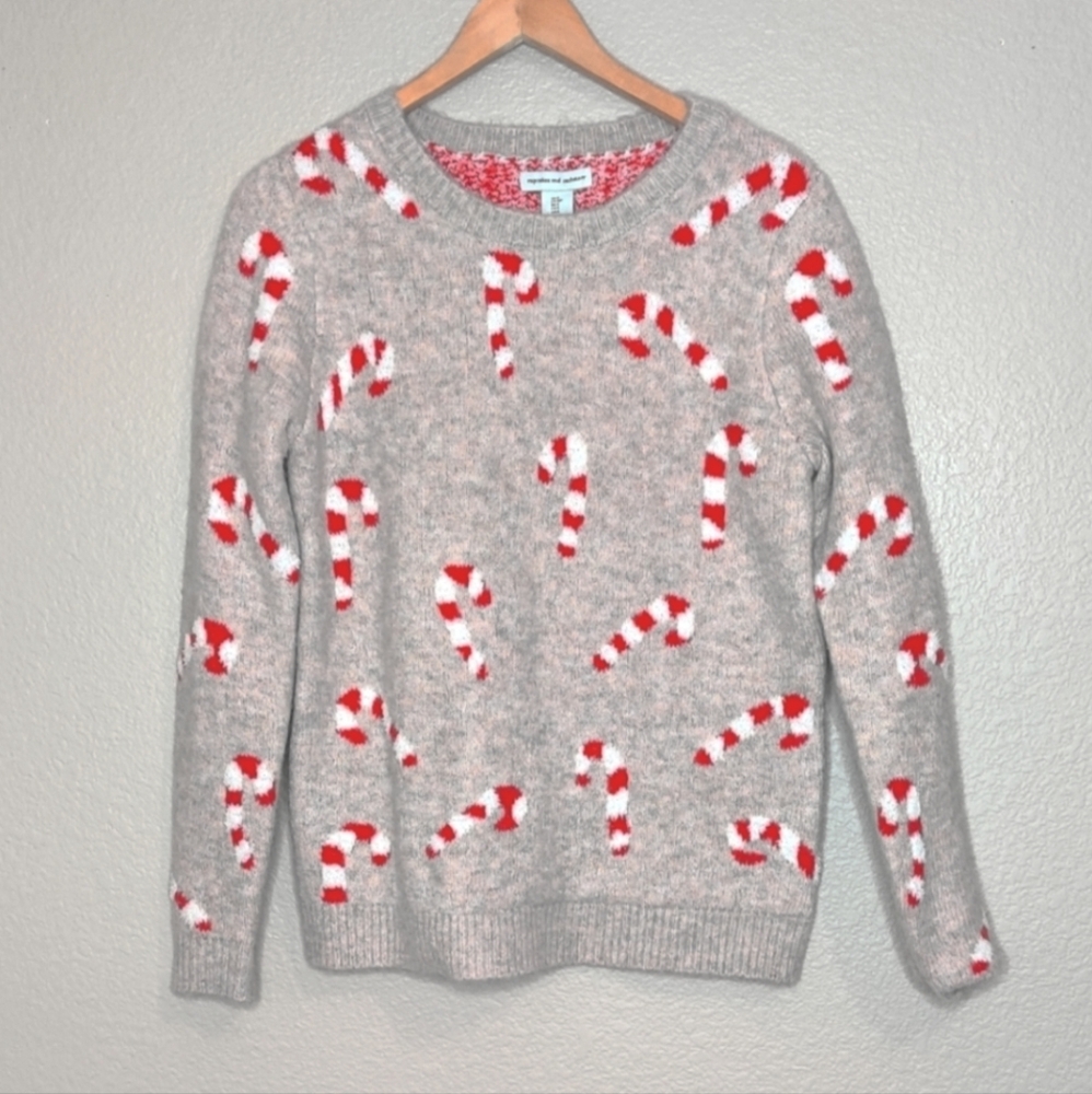 cupcakes & cashmere Tan Sweater with Red and White Candy Cane Pattern. - Picture 11 of 11
